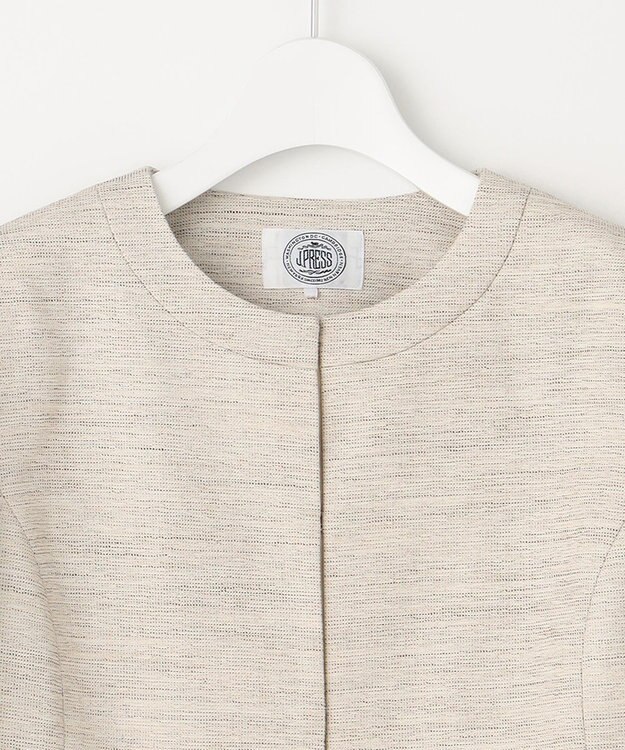 J.PRESS LADIES ライトツイードストレッチ ノーカラー ジャケット ベージュ系1