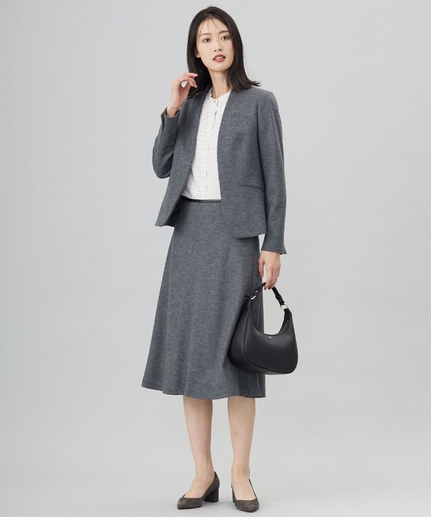 J.PRESS LADIES L 【洗える】ウールスムース スカート グレー系