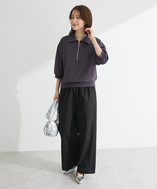 Green Parks 綿麻混イージーワイドパンツ Black