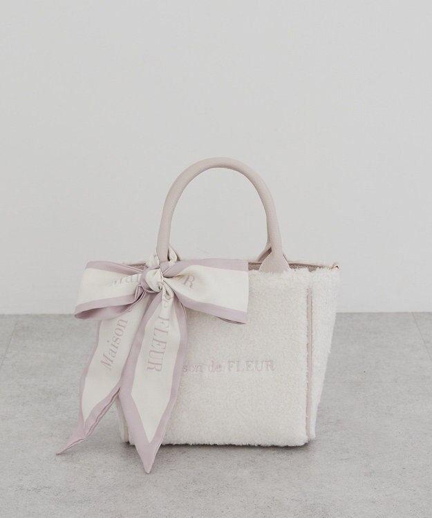 Maison de FLEUR スカーフ付きボア2WaySトートバッグ Pink Beige