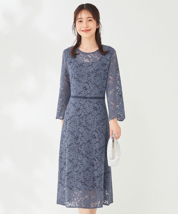 ANY SIS 【洗える】総レース ワンピース スモーキーブルー