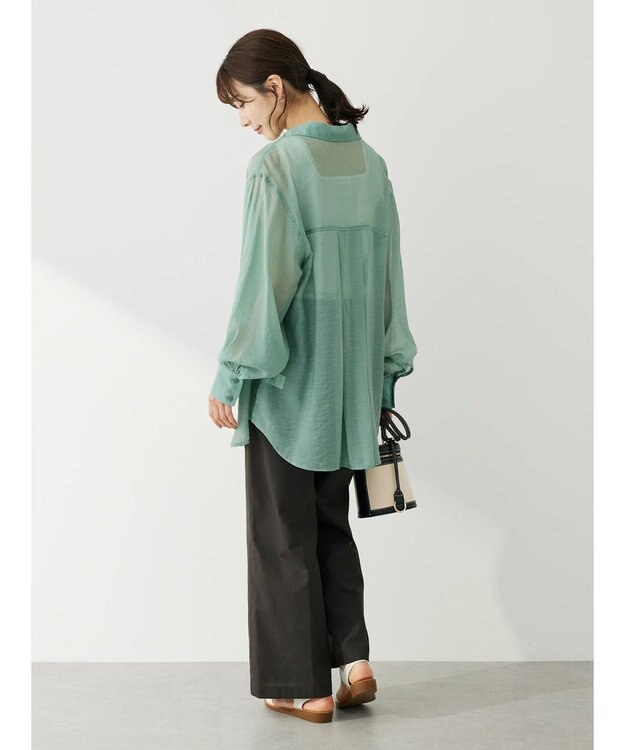 Green Parks 綿麻混イージーワイドパンツ Dark Gray