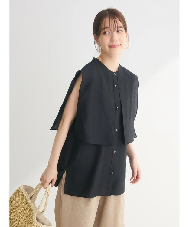 Green Parks レイヤードノースリーブブラウス Black