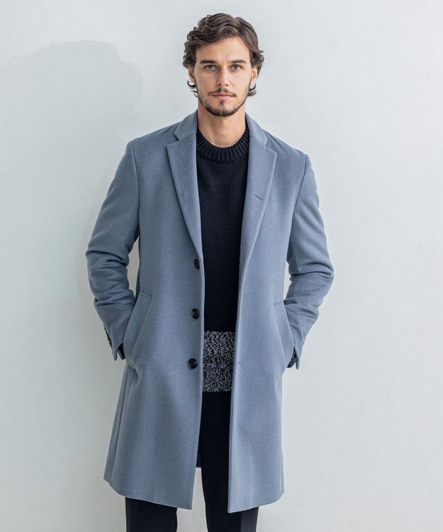 JOSEPH HOMME グロッシーウール　チェスターコート サックスブルー系