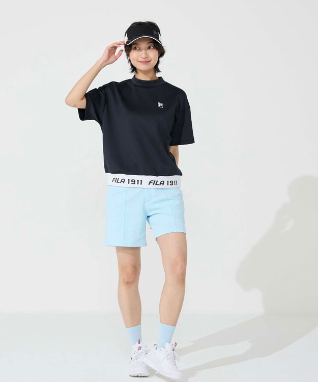 FILA GOLF／marie claire 【FILA GOLF】 裾切り替え半袖モックネックシャツ｜セットアップ可 ブラック