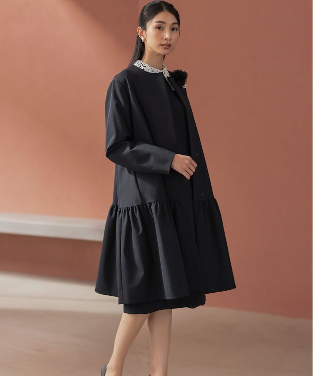 組曲 S 【KUMIKYOKU NAVY】ダブルクロスストレッチ ノーカラーコート ネイビー系