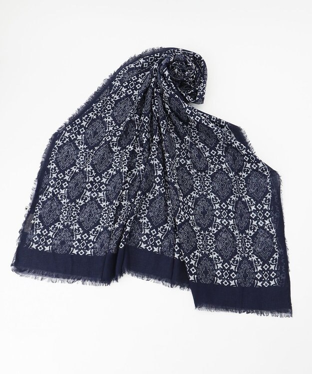JOSEPH ABBOUD 【インド製】ビッグクレストパターンショール ネイビー系6