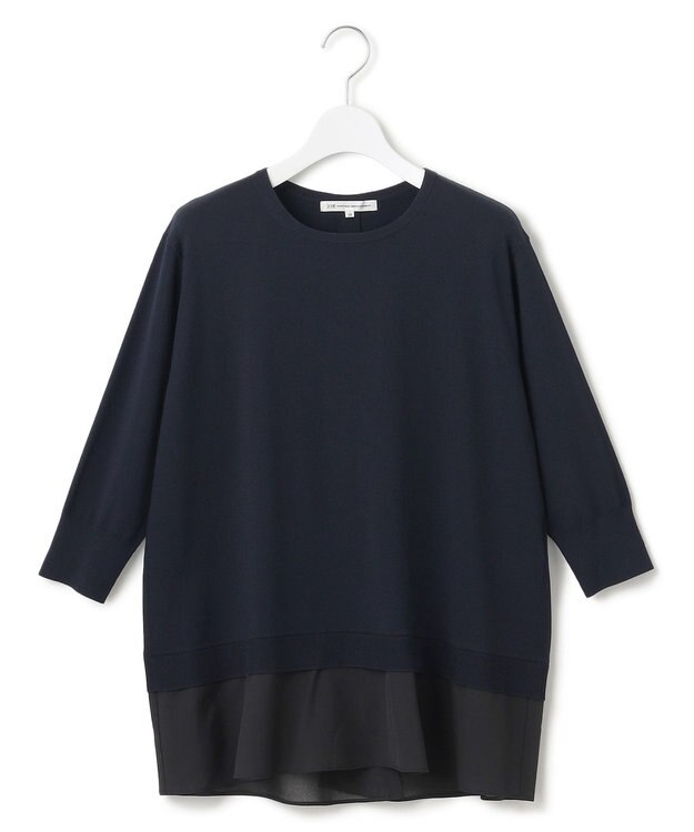 23区 L 【洗える】レーヨンポリエステルストレッチ シャツコンビ ニット ネイビー系