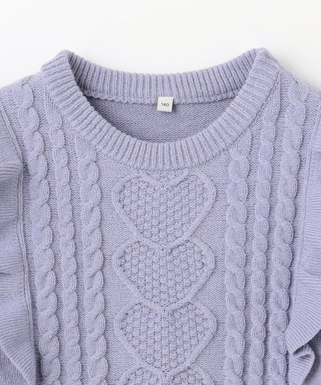 ANY KIDS 肩フリルハートケーブルニット サックスブルー