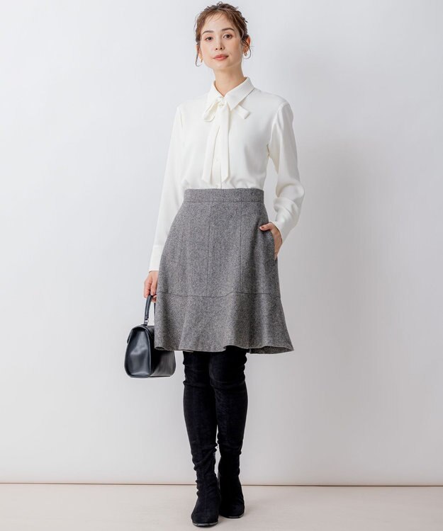 組曲 ネコアシツイードセミフレア スカート グレー系