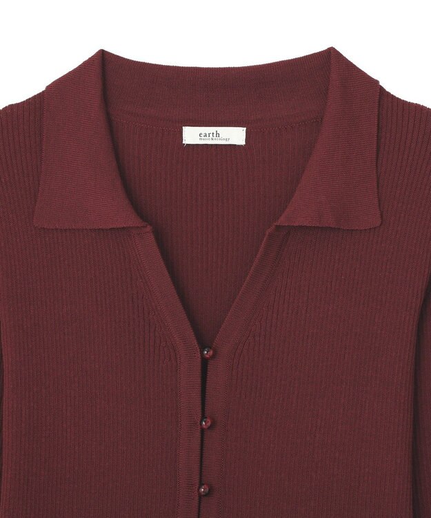 earth music&ecology スキッパー衿リブカーディガン Bordeaux