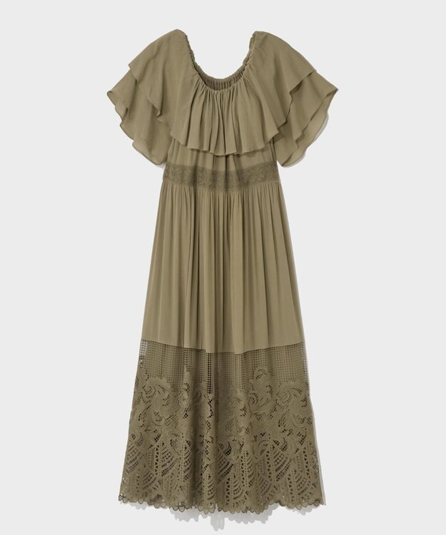 GRACE CONTINENTAL ラッフルレース切替マキシ カーキ