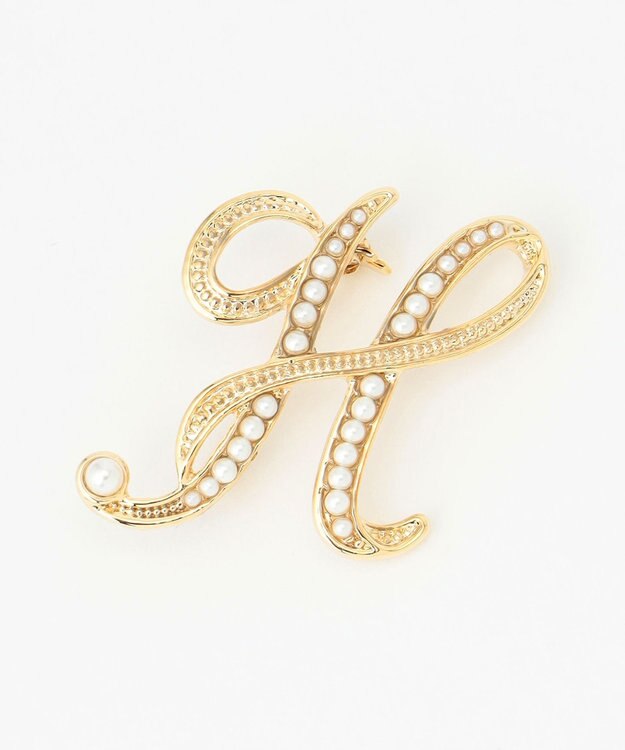 ANY パールイニシャルブローチ H