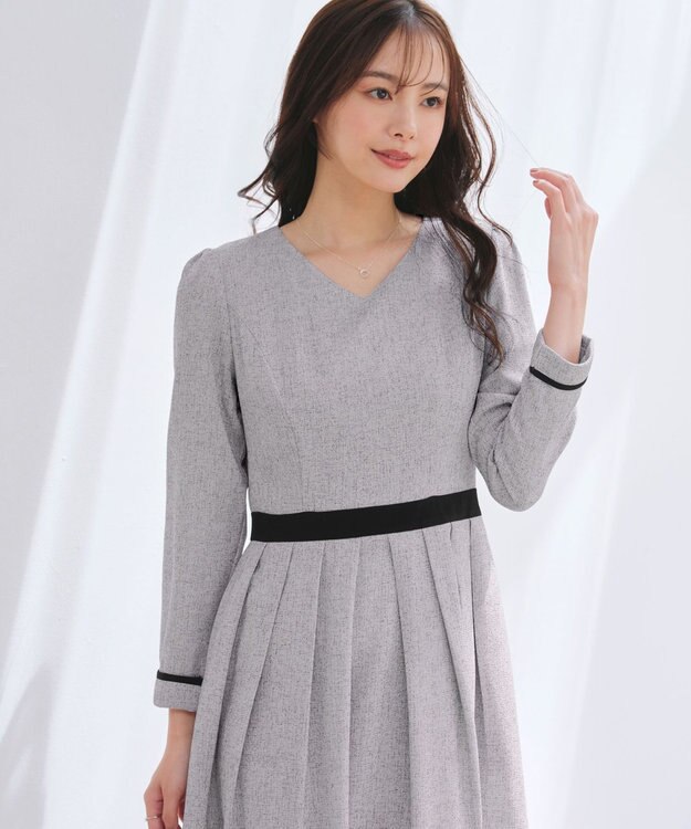 Tiaclasse 【洗える】配色パイピングフレアワンピース オフホワイトブラック