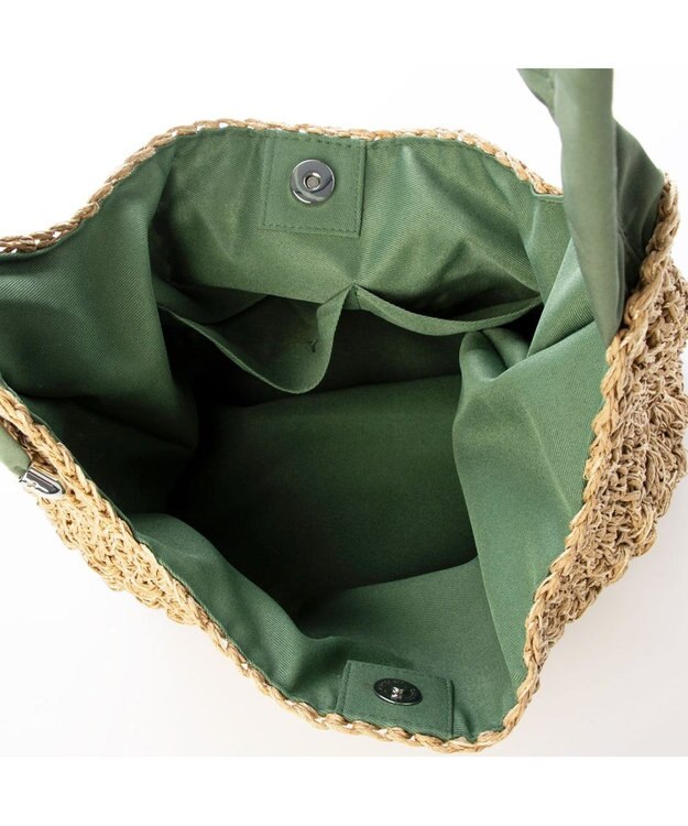 UNBILLION カシュカシュ cachecache / ドロストギャザーハンドル柄編2wayトート グリーン