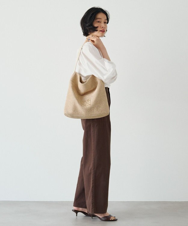 russet ナイロンラフィアワンショルダーバッグ《かごバッグ》(CE-1714) Ivory
