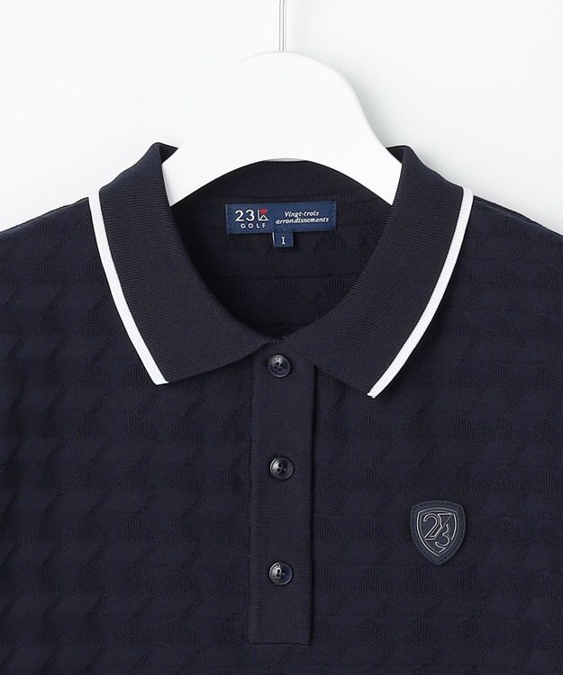 23区GOLF 【WOMEN】フラッグジャガードニットポロシャツ ストレッチ 半袖 ネイビー系