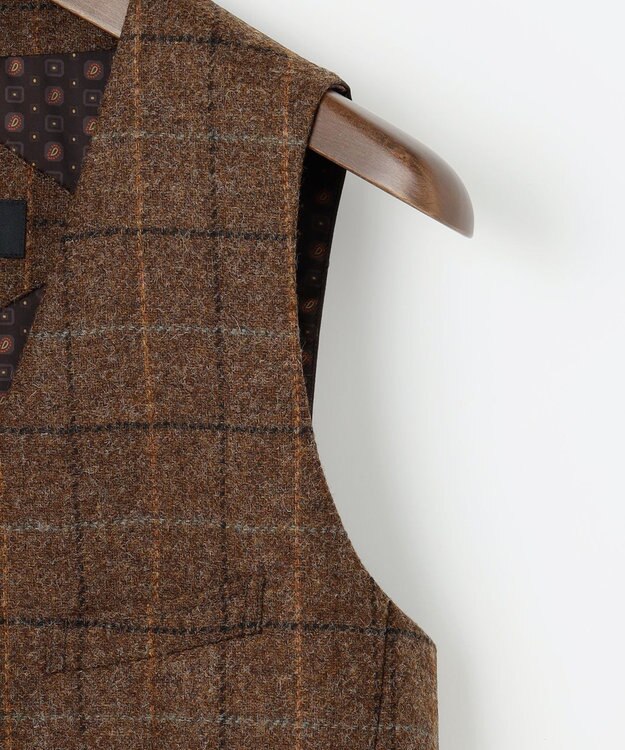 JOSEPH ABBOUD 【ツィード/UKファブリック】ツイード  ウィンドーペン ベスト ダークブラウン系4
