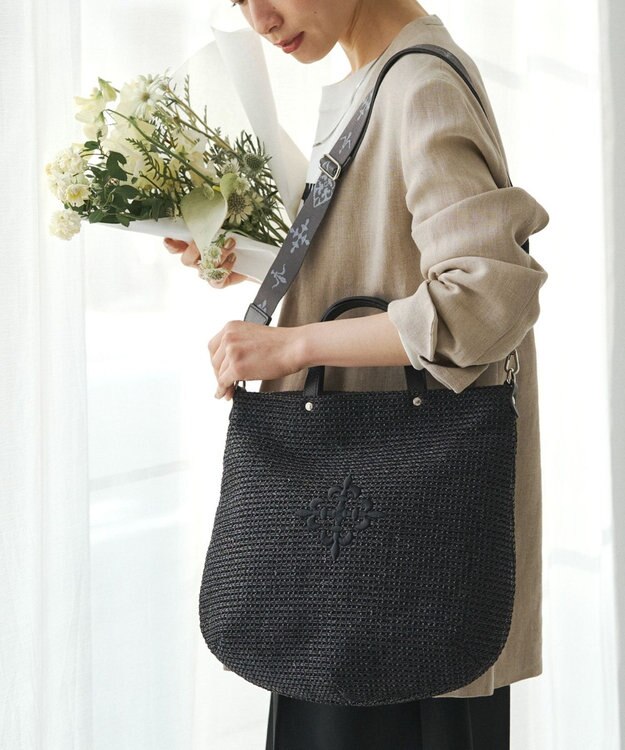 russet スリム2WAYトートバッグ <ナイロンラフィア>(CE-1717-WEB) Black