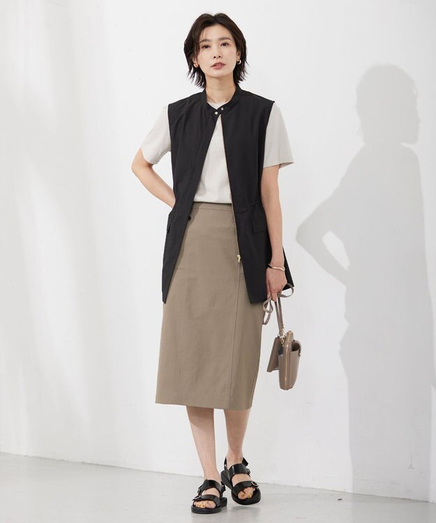 J.PRESS LADIES 【洗える・吸水速乾】コットン麻シェルドライ ナロー スカート カーキ系