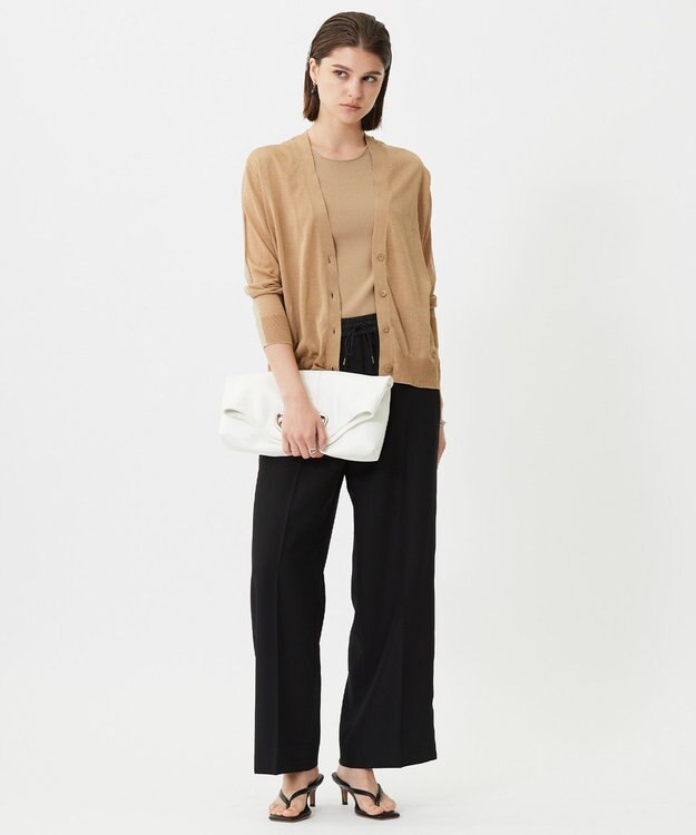 ICB L 【洗える】 マーセライズコットンシアー カーディガン チノベージュ×ゴールド系