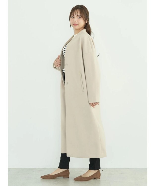 earth music&ecology Ｖネックノーカラーコート Light Beige