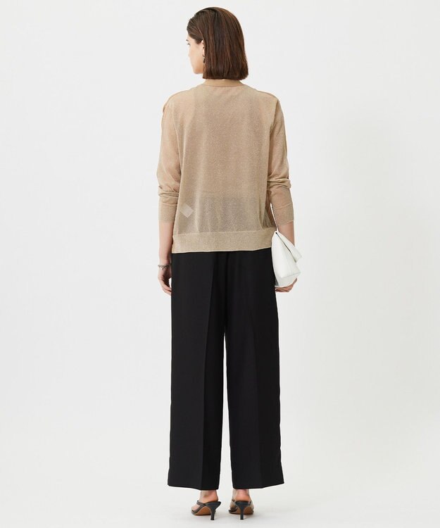 ICB L 【洗える】 マーセライズコットンシアー カーディガン チノベージュ×ゴールド系