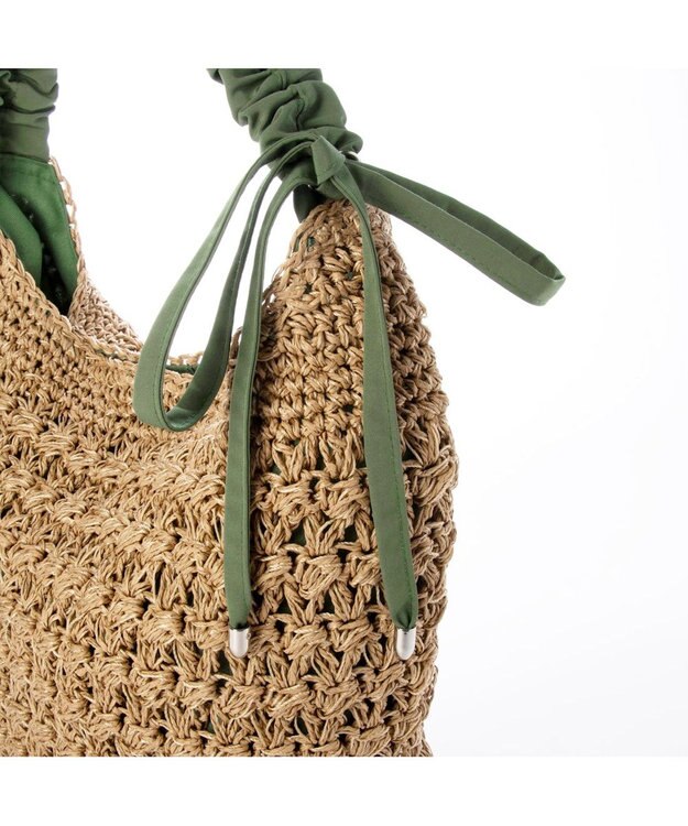 UNBILLION カシュカシュ cachecache / ドロストギャザーハンドル柄編2wayトート グリーン