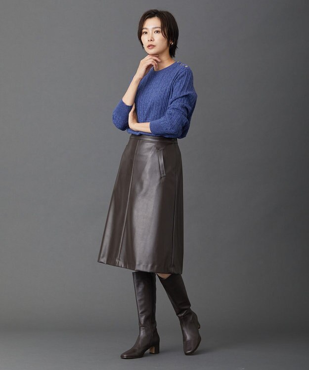 J.PRESS LADIES 【洗える】シンセティックマットleather スカート ブラウン系