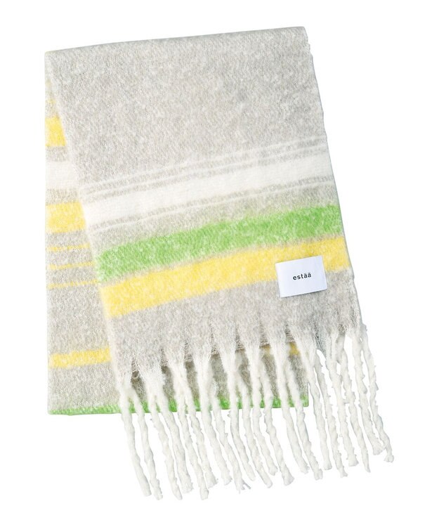 MOONBAT estaa ボリュームマフラー マルチボーダー／手洗い可 ライトグレー