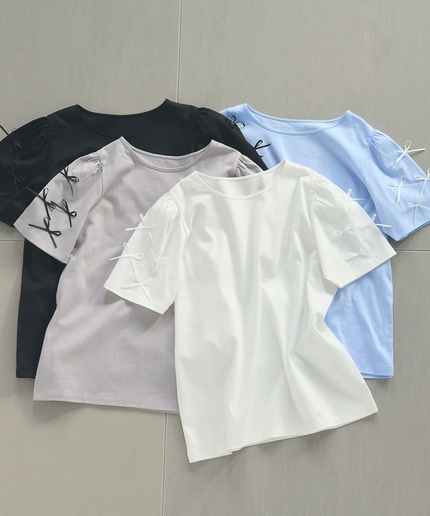 Feroux 【UVケア】ランダムリボンスリーブ Tシャツ ホワイト系