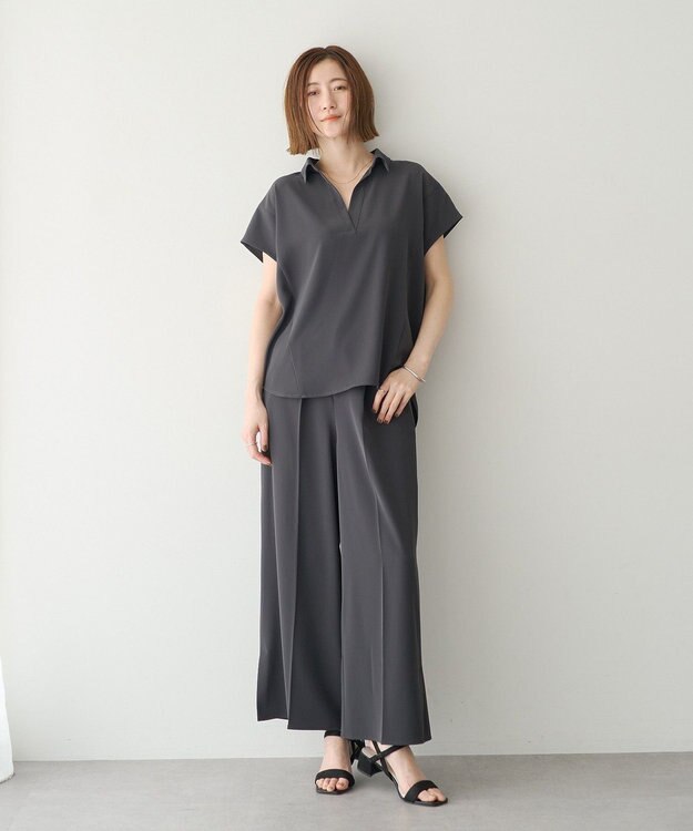 YECCA VECCA 【接触冷感】COOLスリットワイドパンツ Charcoal Gray