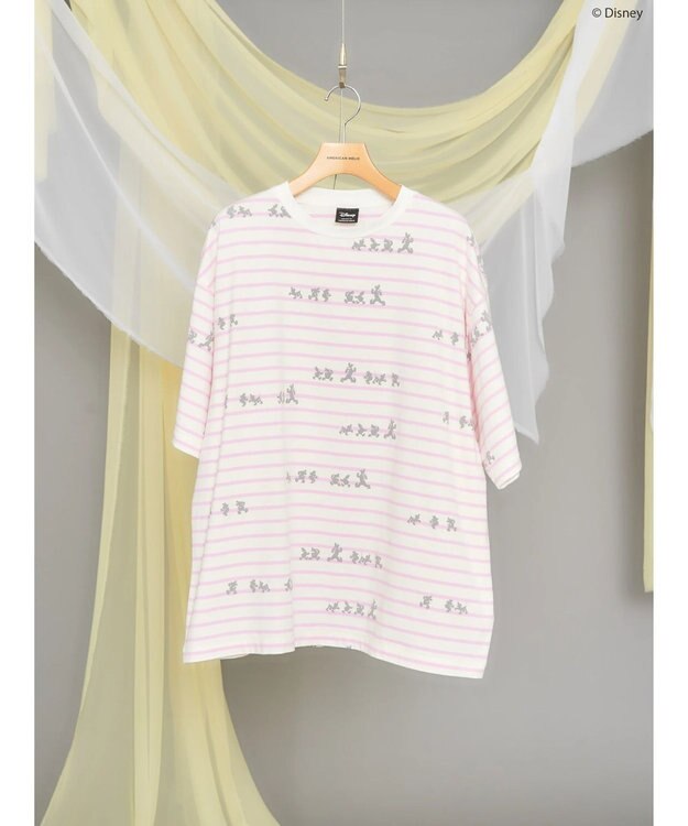 AMERICAN HOLIC 発砲プリントボーダーＴシャツ／Ｄｉｓｎｅｙ Border Pink