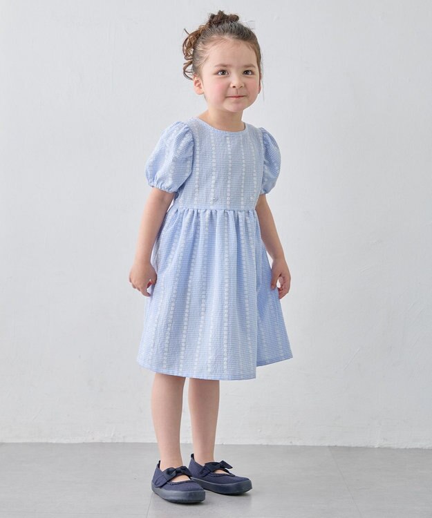 ANY KIDS 【洗濯機可能】サッカー ストライプワンピース サックスブルー