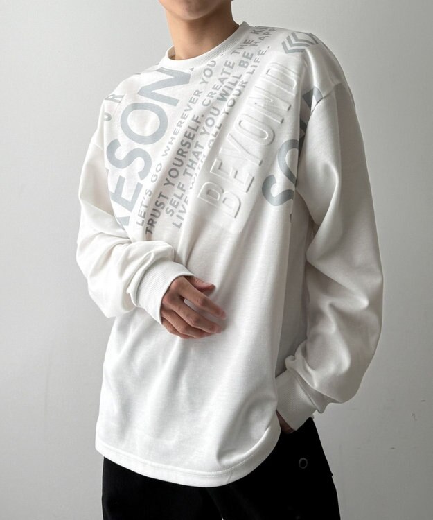 WEGO エンボスグラフィックT(LS) ホワイト