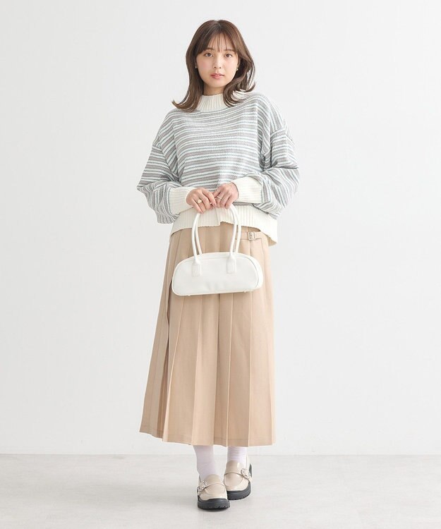 earth music&ecology マルチボーダーベロアモールプルオーバー Ivory