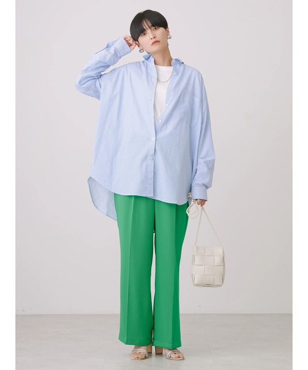 AMERICAN HOLIC ＵＶカット加工バックタックシャツチュニック Stripe Sax