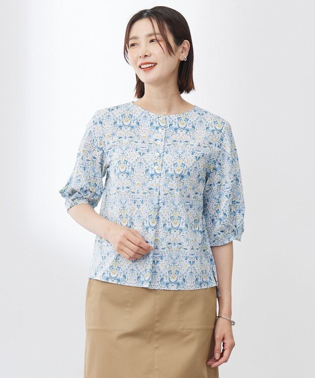 J.PRESS LADIES 【洗える】LIBERTY ボートネック ブラウス ブルー系