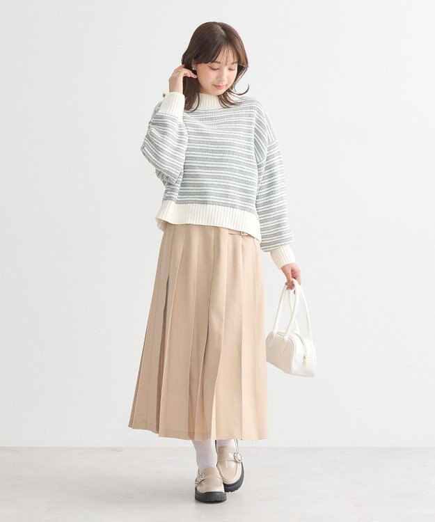 earth music&ecology マルチボーダーベロアモールプルオーバー Ivory