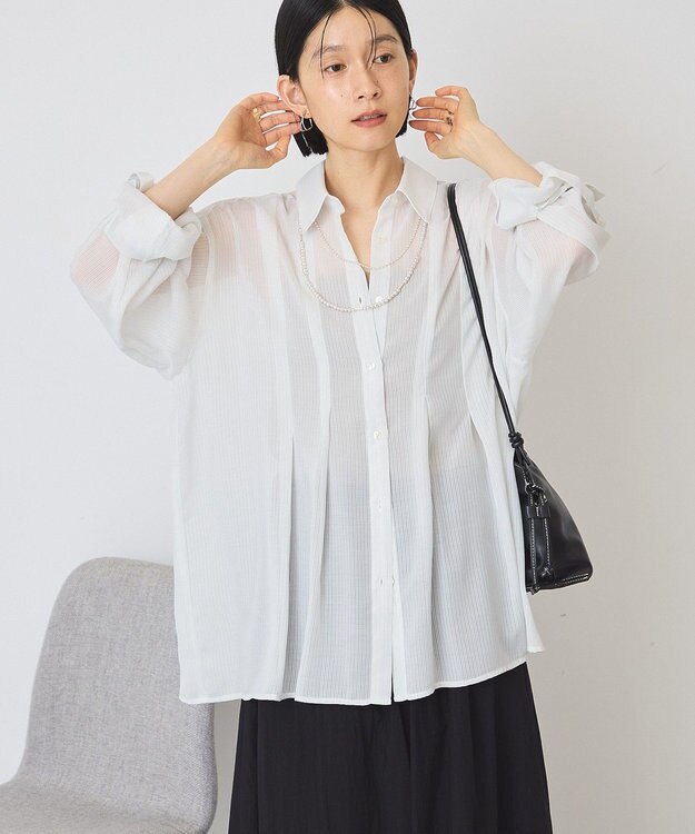 AMERICAN HOLIC ウエストタックシアーストライプシャツ Off White