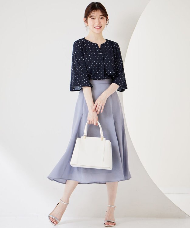 ANY SIS 【接触冷感・吸水速乾・UVケア】エアリードレープスムース 七分袖 ブラウス ネイビー系