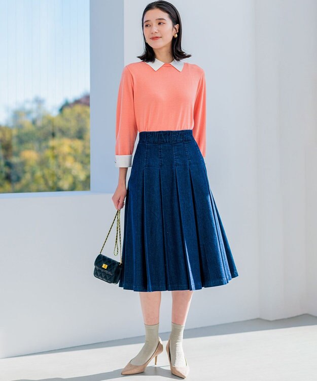 組曲 ライトデニム プリーツスカート ネイビー系