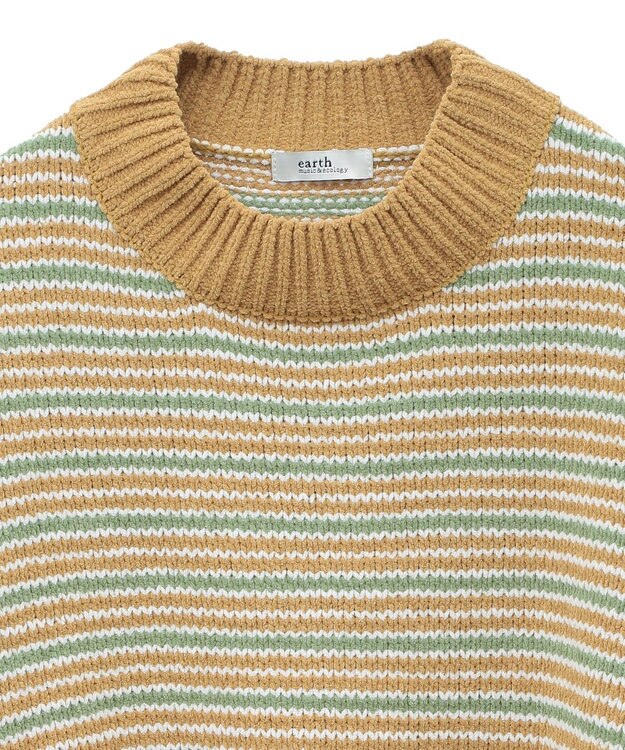 earth music&ecology マルチボーダーベロアモールプルオーバー Yellow