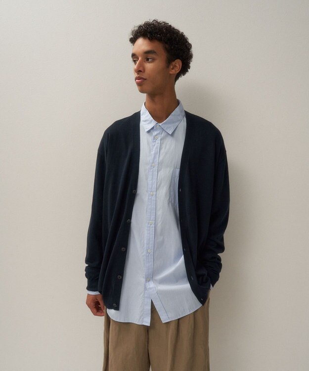 ATON NUBUCK SILK COTTON | オーバーサイズカーディガン - UNISEX NAVY