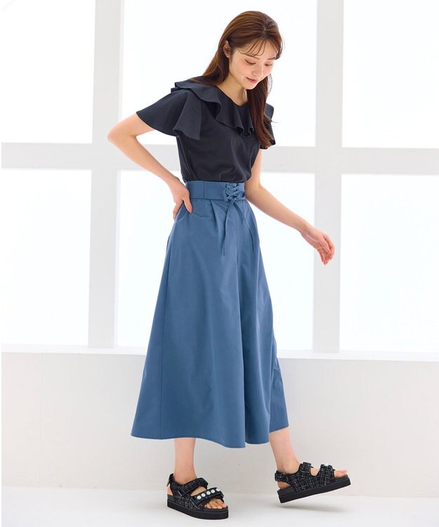 Feroux 【洗える・撥水】レースアップガウチョ ブルー系