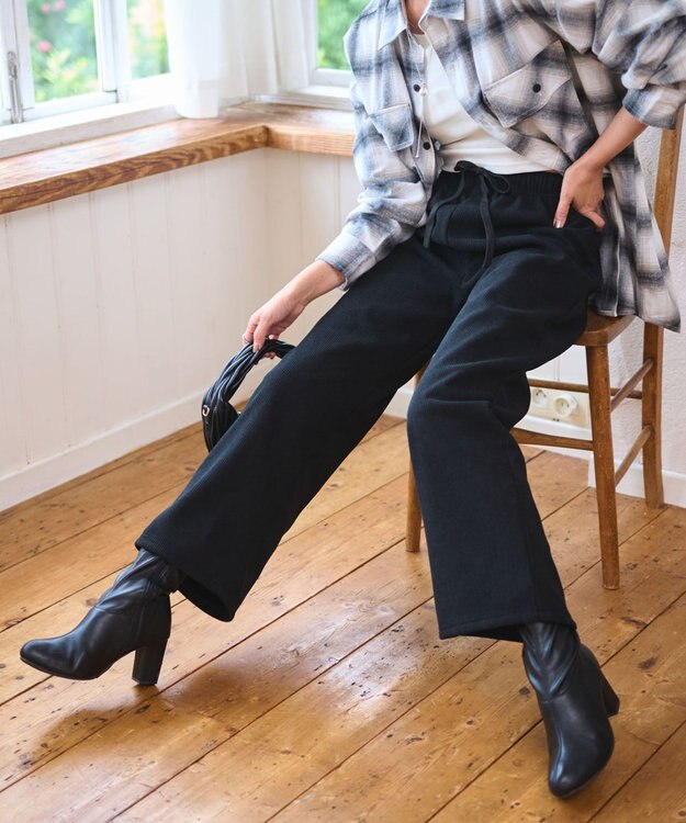 WEGO 【WEB限定/25年秋冬新作/ウエストゴム】裏ベロアワイドイージーパンツ ブラック