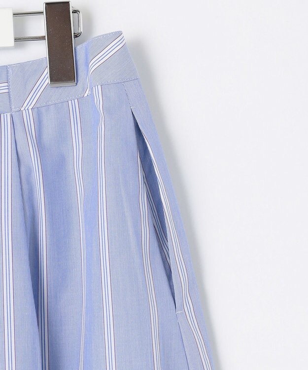 J.PRESS LADIES L 【洗える】 セルロース タイプライター ストライプ フレアー スカート サックスブルー系1