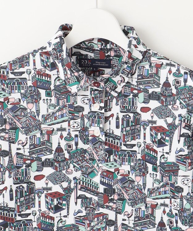 23区GOLF 【WOMEN】【吸水速乾/UVカット】パリマップ総柄ポロシャツ ホワイト系5