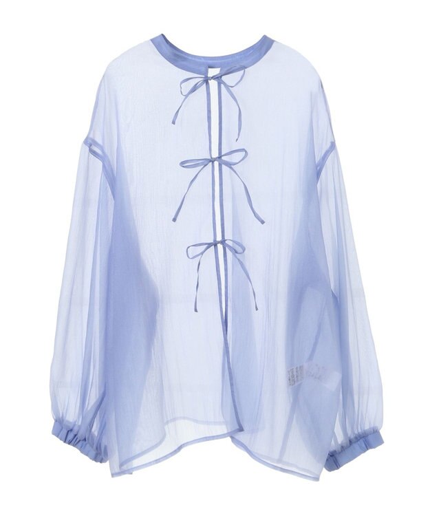 earth music&ecology シアーリボンシャツ Blue