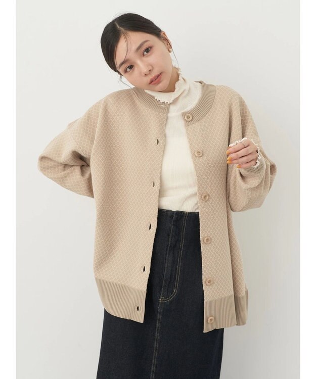 earth music&ecology ダイヤ柄ジャガードカーディガン Beige